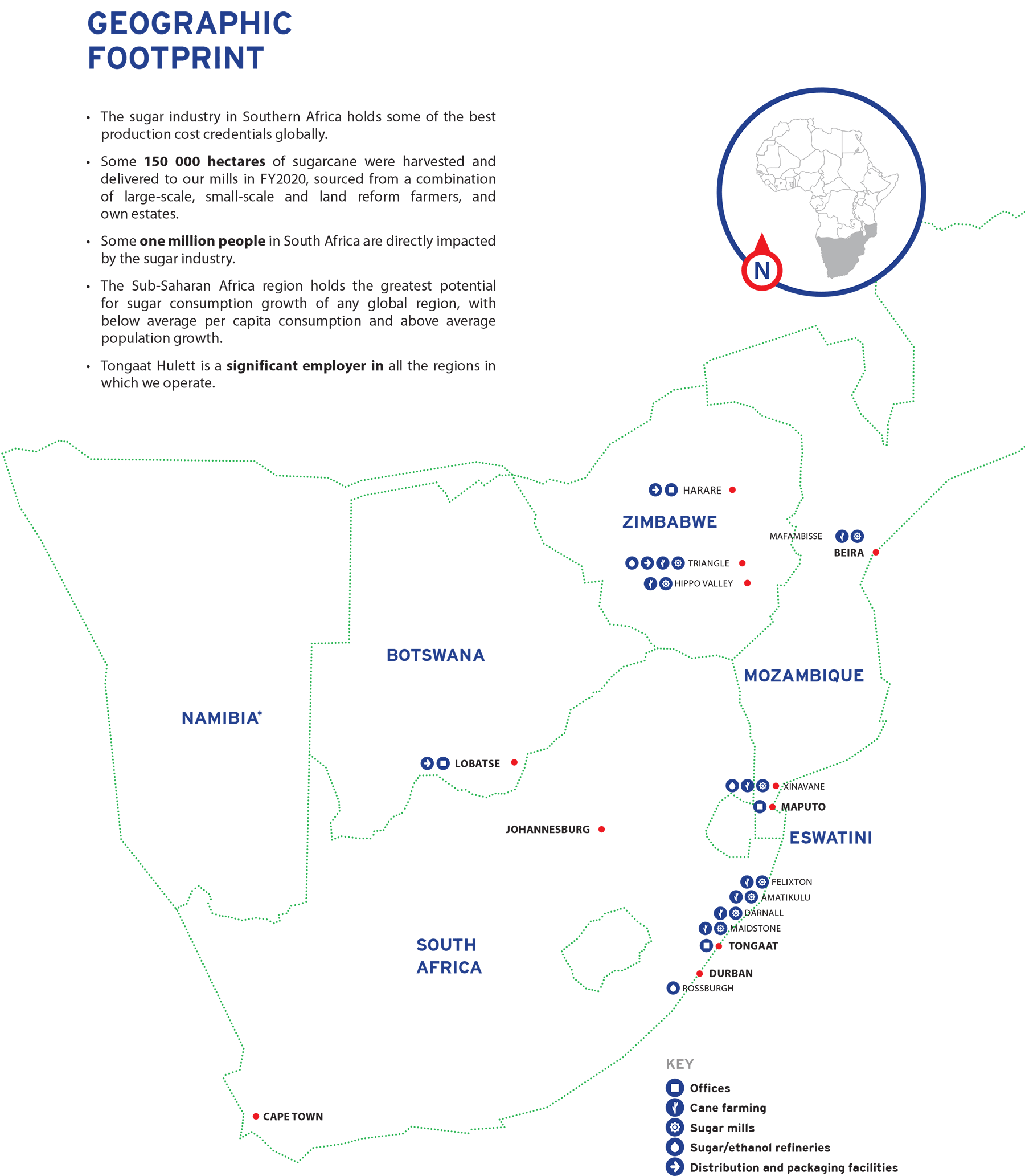 Operational presence Tongaat Hulett